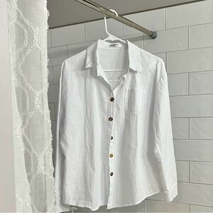 White linen blend Button-Up Shirt